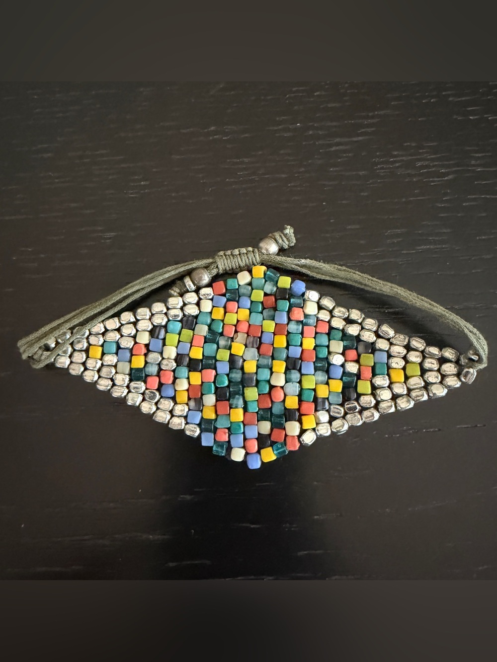 Lucky Brand Boho Metal Glass Beaded Diamond Bracelet Adjustable Festival Hippie
